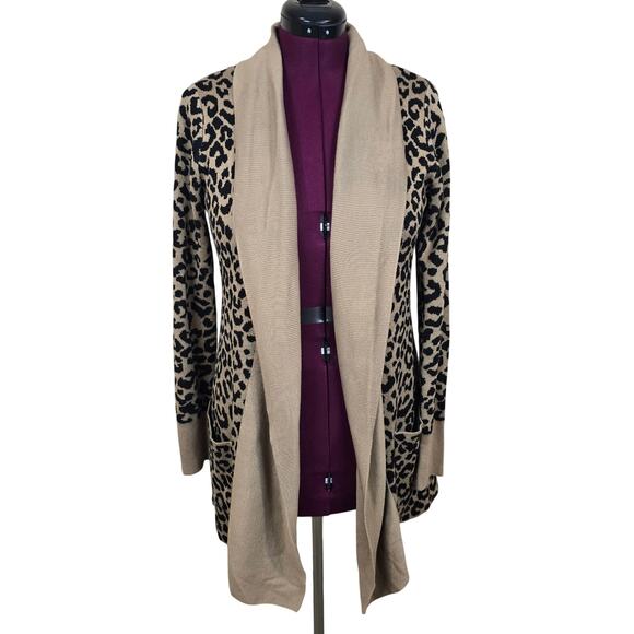 Women's Moon & Madison Cheetah Print Open Knit Sweater Cardigan | Size Large - Picture 1 of 12